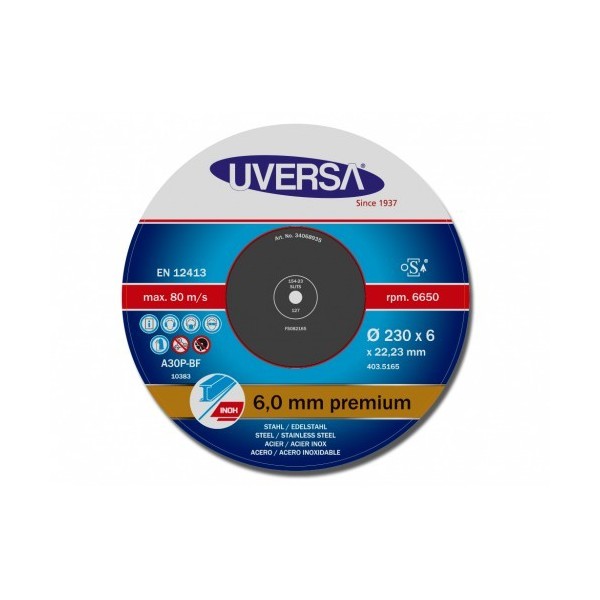 Disques à meuler acier/inox 230mm UVERSA