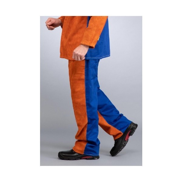 Pantalon de soudeur en cuir croûté RHT et coton - Orange/Bleu