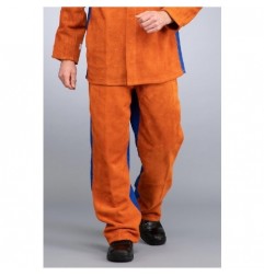 Pantalon de soudeur en cuir croûté RHT et coton - Orange/Bleu